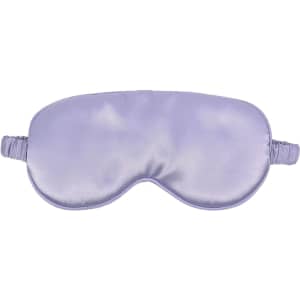 A satin sleep mask in a soft lavender colour, featuring an elastic band for a comfortable fit.