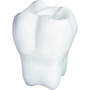 A white tooth-shaped stress reliever, designed as a fun stress keyring, featuring a simple three-dimensional design.