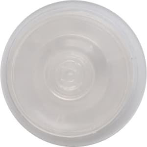 A clear, round custom-shaped mirror phone pop holder with a smooth surface and a central indent.