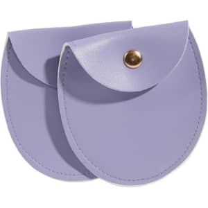 A purple oval PU leather jewelry pouch with a rounded flap and a metal snap. It features a smooth exterior.