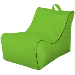 A vibrant green outdoor chair with a sleek design and a convenient handle. It has a simple, modern shape.