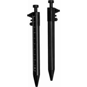 A black caliper pen with measuring scale and pointed tip, featuring a logo on the side.