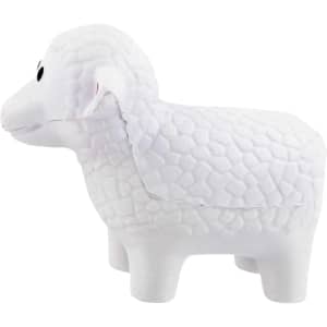 A white sheep-shaped stress reliever with a textured surface, featuring eyes and a simple design.