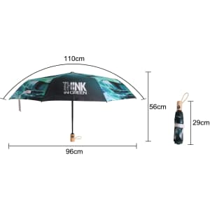 A triple folding RPET umbrella in green and black, featuring an automatic open and close mechanism, with a matching carry case.