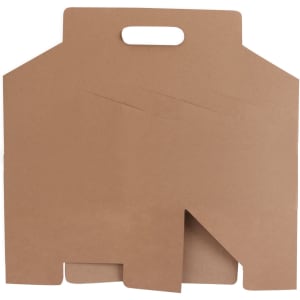 A brown cardboard wine box with a handle, designed to hold six bottles. It features a simple, unbranded design.