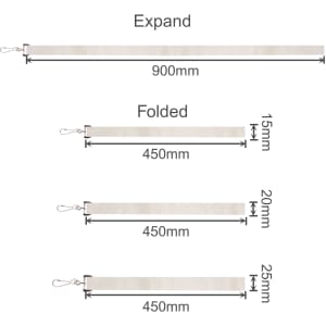 A promotional paper yarn lanyard in beige, displayed in expanded and folded positions with measurements.