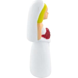 A white wedding bride stress reliever with blonde hair and a red bouquet, featuring a side profile view.