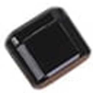 A black luxury cube-shaped wireless earbud case with a glossy finish and a logo on the front.