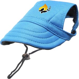 A blue dog baseball hat with an adjustable strap and a small logo on the front.