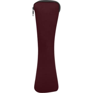 A maroon zippered case designed to hold utensils, featuring a sleek and modern shape.