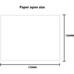 A flat piece of paper with dimensions of 170mm by 120mm, featuring no visible designs or colours.