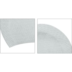 A premium silicone swimming cap in white featuring a textured, cube grain pattern and a logo.