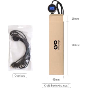 A black 3-in-1 charging cable in an opp bag, packaged in a kraft box. The cable features a circular connector.