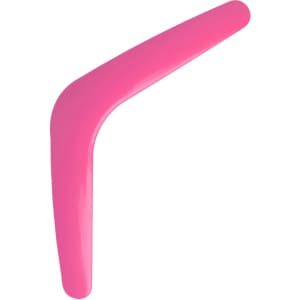 A V-shaped boomerang toy in bright pink, featuring a smooth, glossy finish and a sleek design.