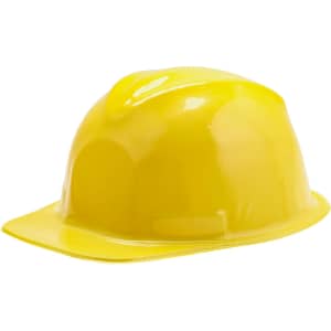 A mini PVC construction hat in bright yellow, featuring a smooth, shiny surface and a wide brim.