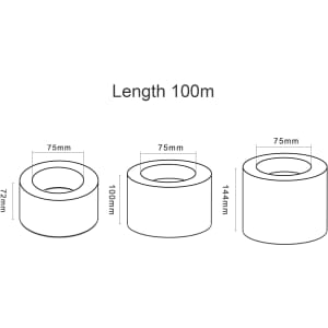 A roll of barrier tape, featuring a full colour print, with dimensions of 100m length and 75mm width.