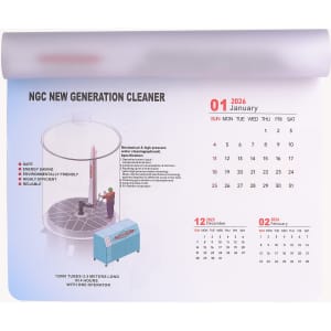 A mouse mat featuring a calendar for January and February 2026, with a design in shades of blue and grey.