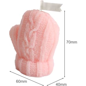 A pink glove-shaped candle featuring a textured design and a small flag on top, measuring 70mm tall.