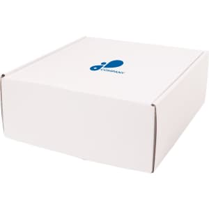 A white small shipper box with a logo on the lid, featuring a simple, rectangular design.