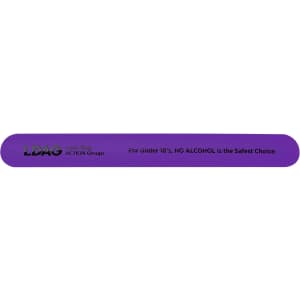 A purple silicone slap band with a logo, designed for promotional use.