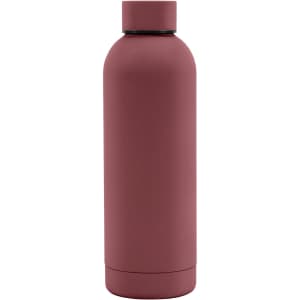 A drink bottle in a matte terracotta colour with a rubber coated finish and a sleek double wall design.