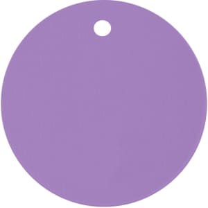 A drink cover in a circular shape, featuring a solid purple colour and a hole for attachment.