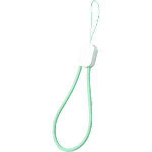 A mint green phone strap with a white attachment, designed for charging convenience.