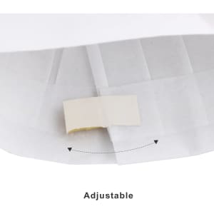 A white disposable non-woven kids chef hat with an adjustable feature on the inside. It includes a visible logo.