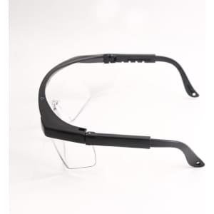 A pair of black anti-fog retractable goggles with clear lenses displayed at an angle.