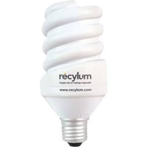 A white lamp-shaped stress reliever in a spiral design with a silver base and a logo.