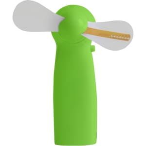 A green LED message fan with white blades, designed for displaying messages while creating a cooling breeze.
