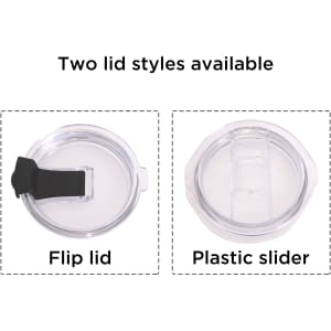 A drink bottle featuring two lid styles: a flip lid and a plastic slider, made for versatile use.