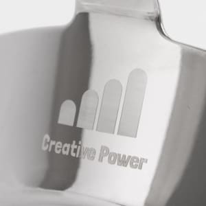 A drink bottle opener with a sleek stainless steel finish and a logo engraved on its surface.