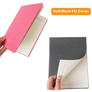 A5 PU cover notebook with a soft pink and a hard grey cover, featuring lined pages inside.