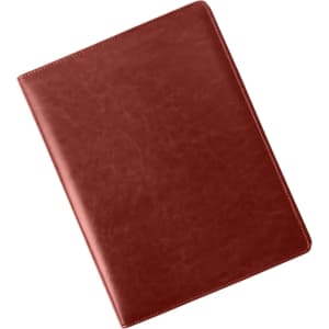 A4 business compendium in a rich burgundy colour, featuring a smooth leather-like texture and a logo.