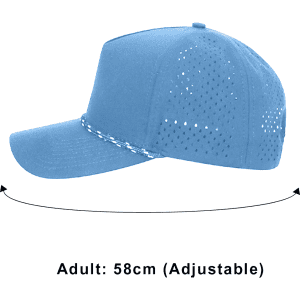 A blue mesh back performance rope cap featuring an adjustable fit and perforated design for breathability.