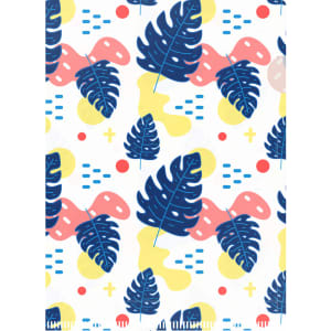 A4 L-shaped open folder featuring a colourful pattern of blue leaves, pink shapes, and yellow and blue accents.