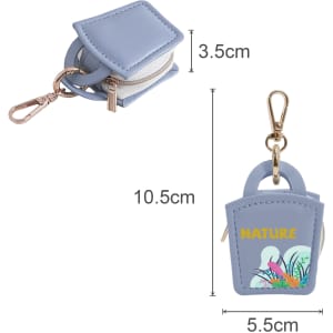 A mini PU leather jewellery box in light blue with a gold clip and floral design, featuring a logo.