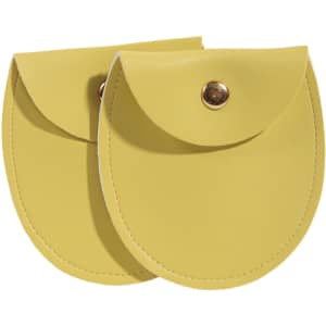 Two oval yellow PU leather jewelry pouches with snap closures, featuring a smooth finish.