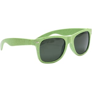Wheat straw sunglasses in a vibrant green hue with dark lenses, featuring a logo on the side.