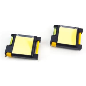 Two multifunctional tape measures in black and yellow, featuring built-in levels and a compact design.
