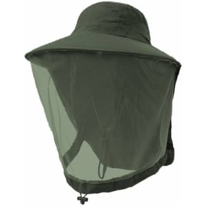 A Mosquito Mesh Hat in dark green with a protective mesh face shield and adjustable back.