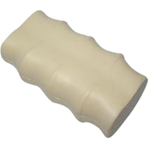 A cream-coloured spine-shaped stress reliever with a ridged design, ideal for keyring attachment.