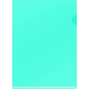 A4 L-shaped open folder in a vibrant teal colour, featuring a rounded corner and a clear design.