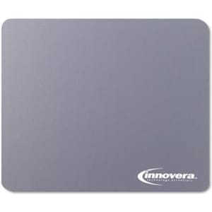 A grey natural rubber mouse mat with a smooth surface and a logo in the corner.