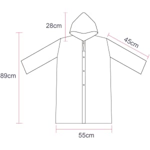A lightweight, reusable raincoat for kids in a simple design, featuring a hood and button closure.