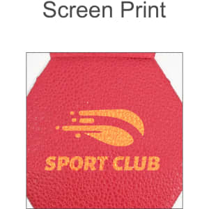 A red thermal bonded handball featuring a textured surface and a logo design in yellow.