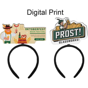 Custom foam topper headband featuring colourful Oktoberfest and beer festival designs with a black band.