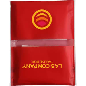 A red packaging pouch containing Wallet Pocket Tissues, featuring a logo on the front.