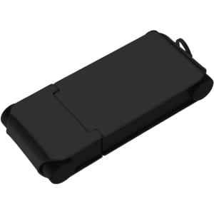 A black Echo Flash Drive with a compact design, featuring a sliding mechanism and a small attachment point.